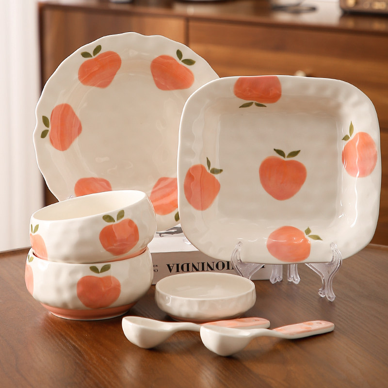 水蜜桃釉下彩陶瓷碗盘特别好看的5英寸家用米饭碗沙拉碗菜盘汤碗,餐饮具,碗,淘宝优惠券,粉丝福利购,淘宝优惠卷