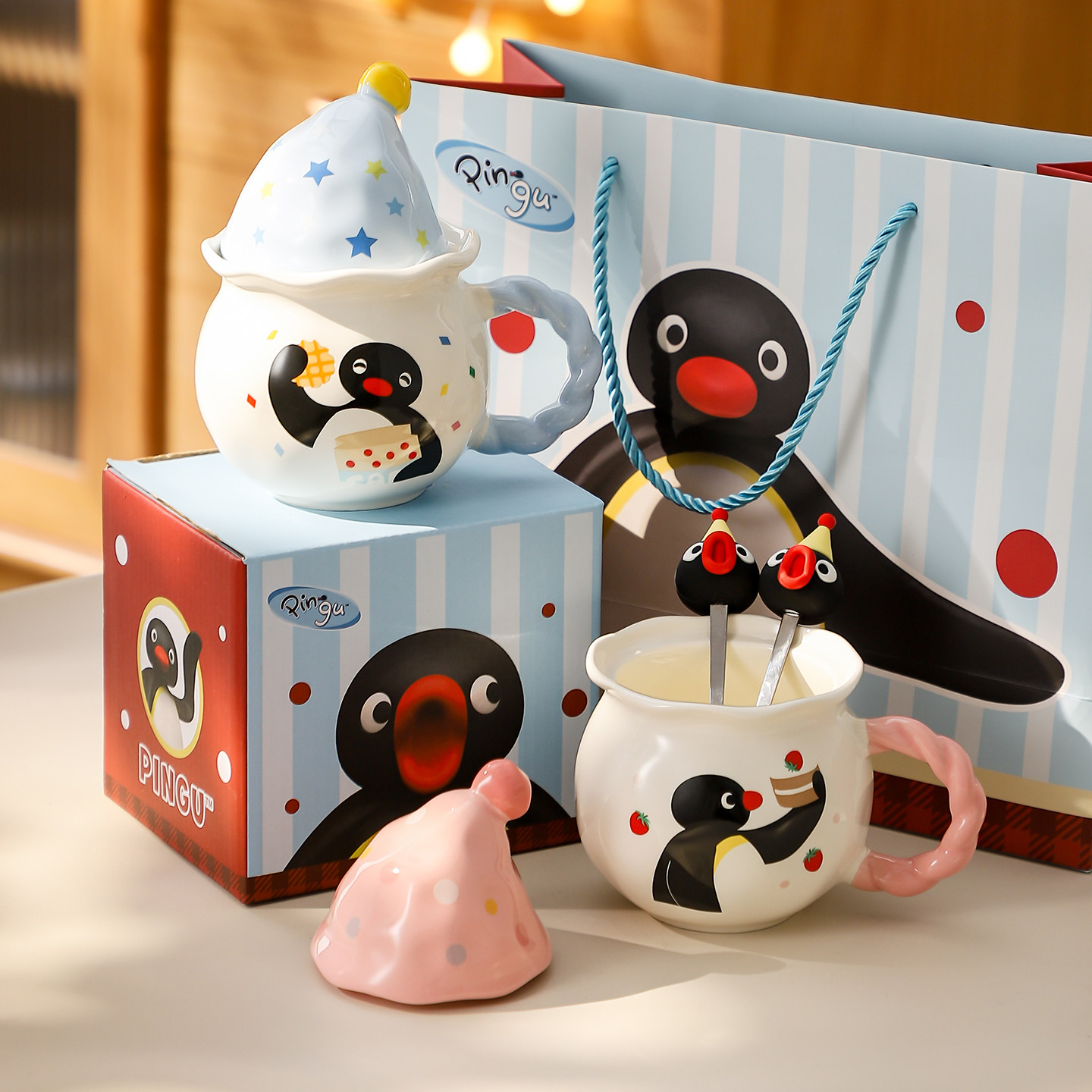 Pingu企鹅马克杯情侣带盖咖啡杯图片