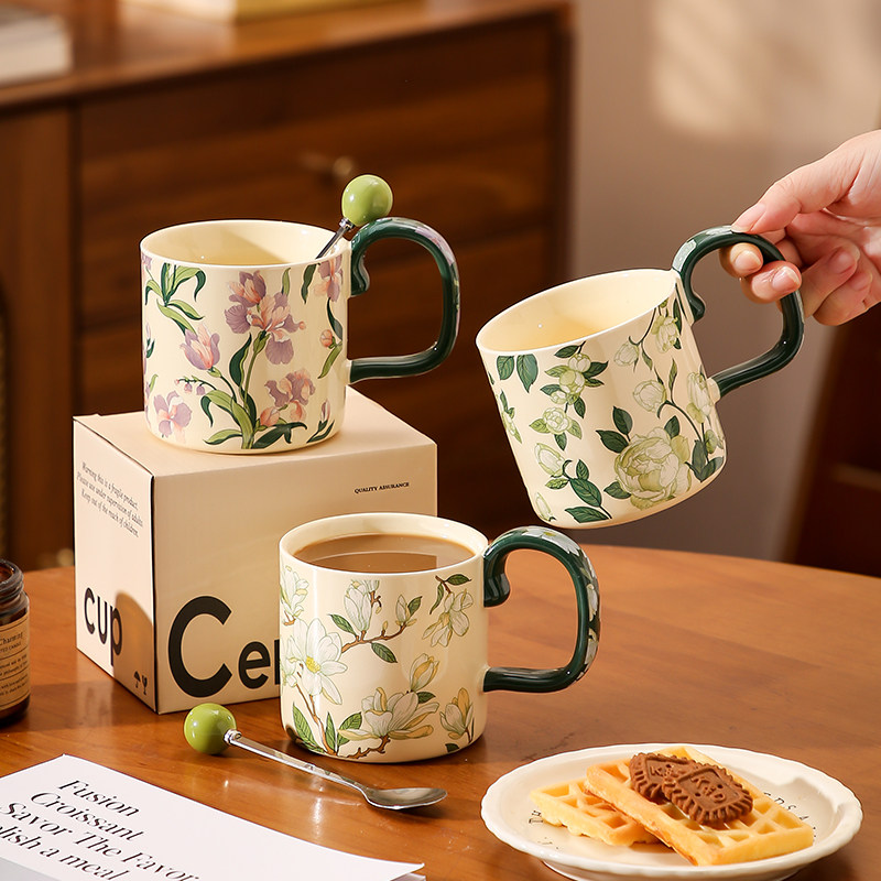 鸢尾花马克杯女生办公室咖啡杯子