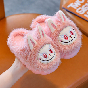 拉布布儿童棉拖鞋男女童防滑室内家居冬天加绒冬季保暖棉拖labubu