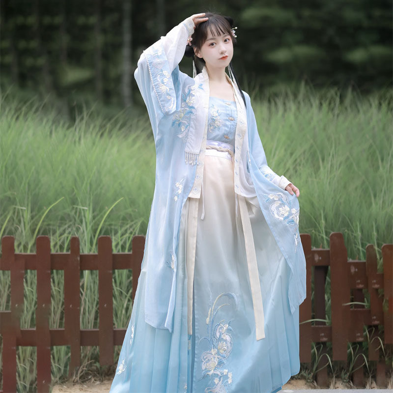 原创新款玉如烟传统宋制汉服绣花外褙子对襟上襦中国风百迭裙女