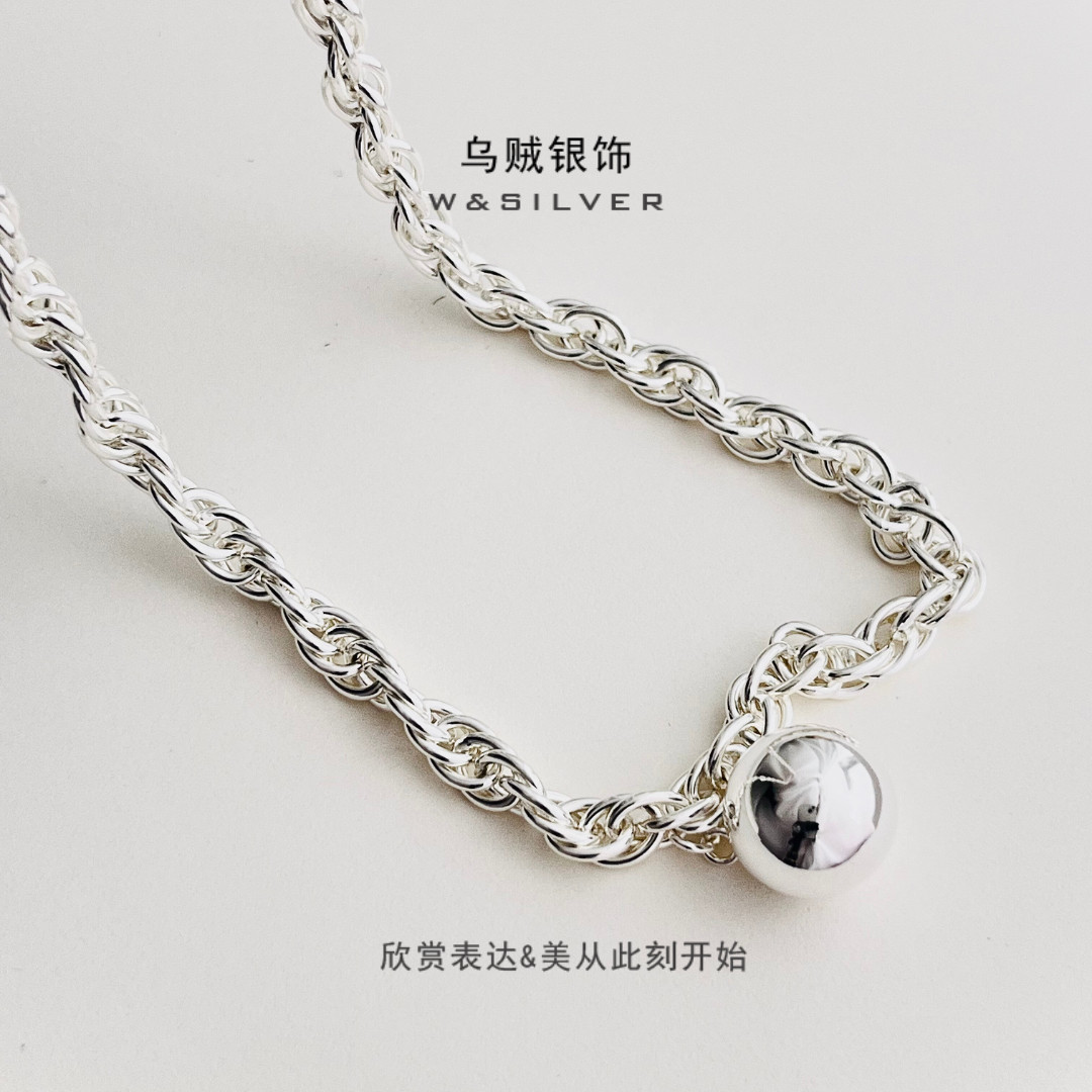 W&SILVER韩国东大门通体S925纯银重工大圆球项链高级时尚,饰品/流行首饰/时尚饰品新,银饰项链,淘宝优惠券,粉丝福利购,淘宝优惠卷