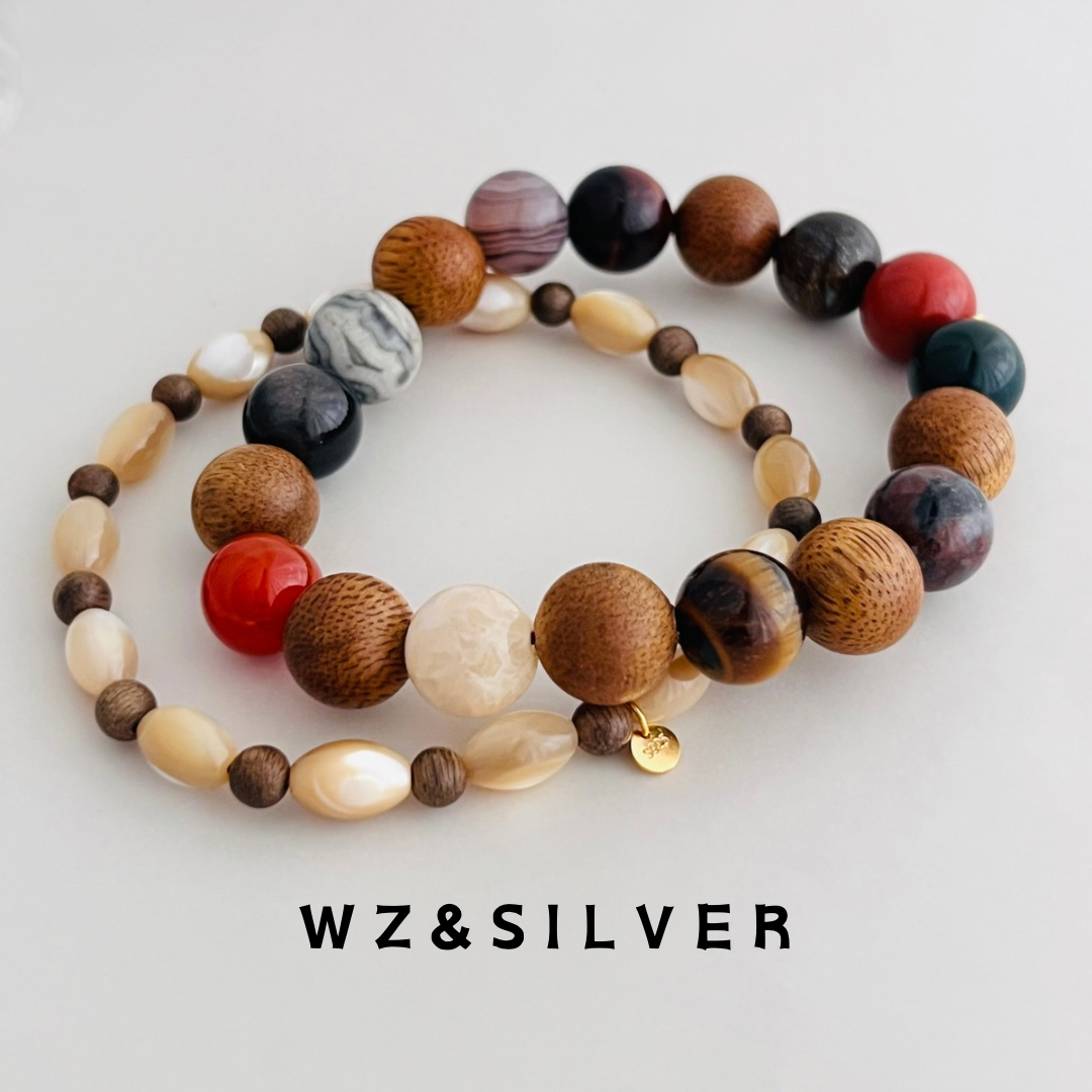 WZ&SILVER设计师款天然沉香宇宙多宝天然石串珠项链手链套装小众