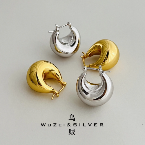 WZ&SILVER设计师款通体S925银镀铑金/18K金胖水滴耳饰高级百搭
