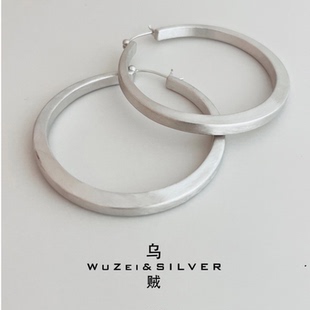 WZ&SILVER设计师款通体S925银镀铑金拉丝工艺大圈圈耳环高级简约