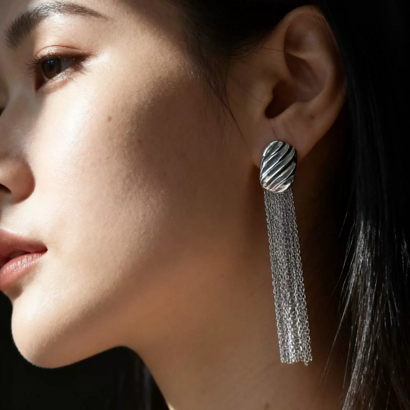 WZ&SILVER设计师款通体S925纯银镀铑金深海水纹流苏耳环高级小众,饰品/流行首饰/时尚饰品新,银饰耳饰,淘宝优惠券,粉丝福利购,淘宝优惠卷