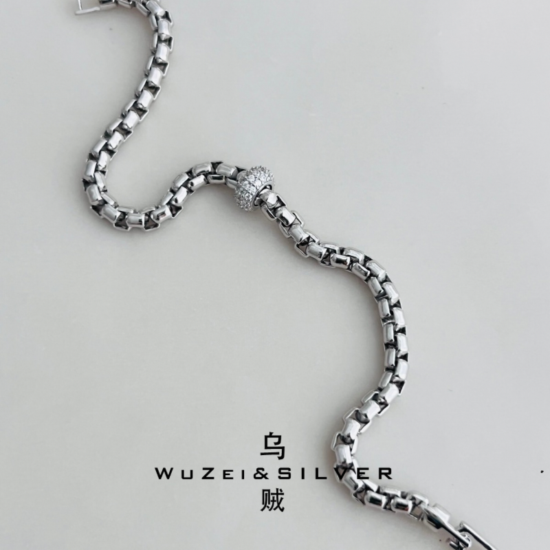 WZ&SILVER设计师款通体925纯银镀铑金葡萄藤手链简约高级质感时尚