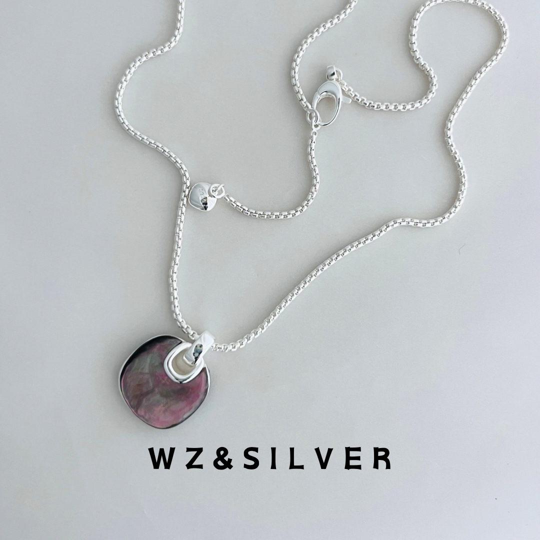 WZ&SILVER设计师款通体S925纯银黑贝吊坠项链高级小众简约百搭