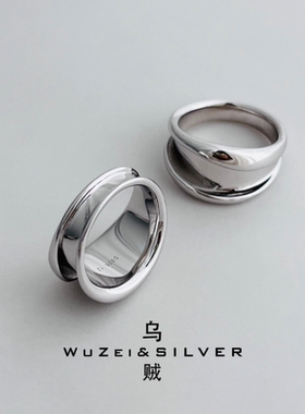 WZ&SILVER设计师款通体S925银镀铑金双层卷边戒指个性高级百搭