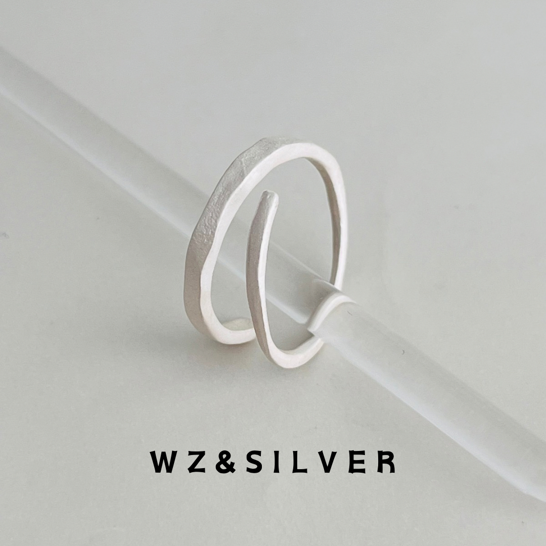 WZ&SILVER 设计师款通体S925纯银烧白手工线条戒指复古文艺高级