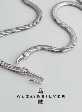 WZ&SILVER高定款通体S925银镀铑金鱼钩蛇骨项链高级简约百搭时尚