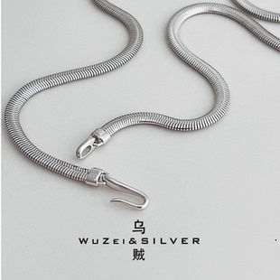WZ&SILVER高定款 通体S925银镀铑金鱼钩蛇骨项链高级简约百搭时尚