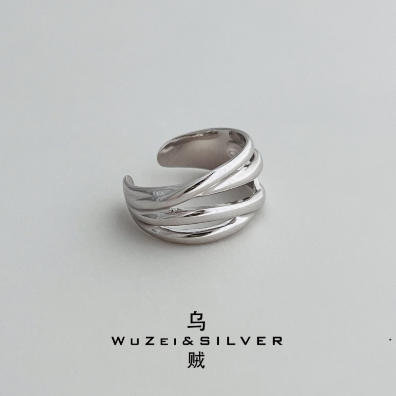 WZ&SILVER福利款！设计师款通体S925银镀铑金线条戒指高级百搭图片
