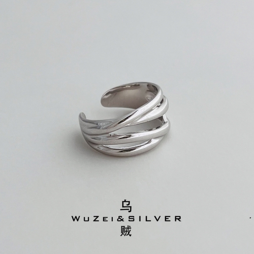 WZ&SILVER福利款！设计师款通体S925银镀铑金线条戒指高级百搭