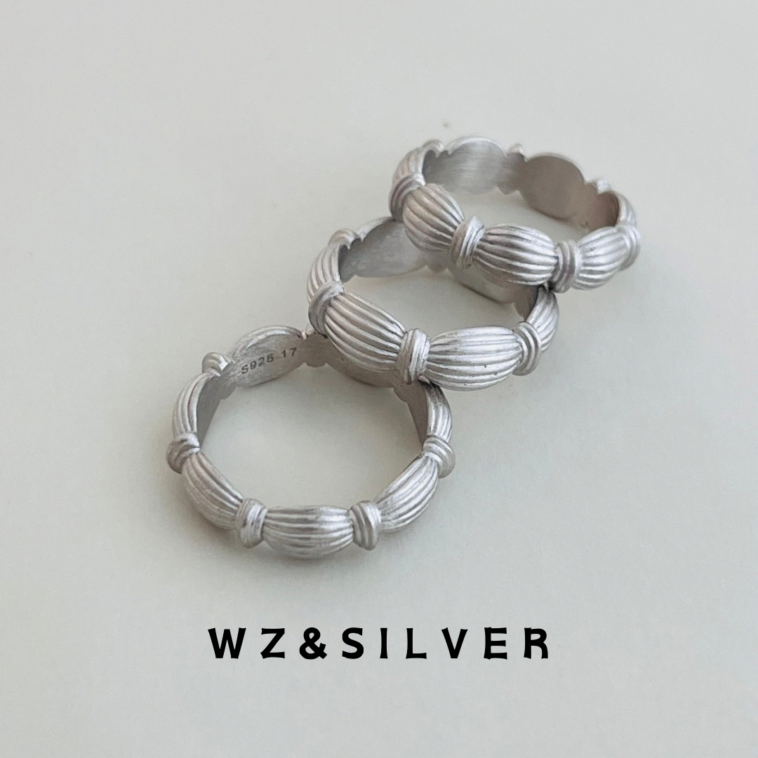 WZ&SILVER设计师款通体S925纯银镀铑金哑光竹节戒指简约小众高级