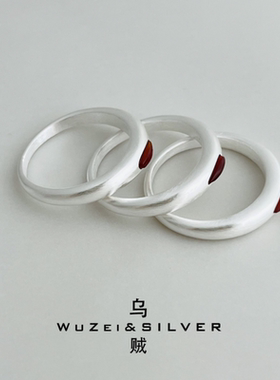 WZ&SILVER设计师款通体S925纯银手工磨砂肌理水滴红玛瑙戒指指环