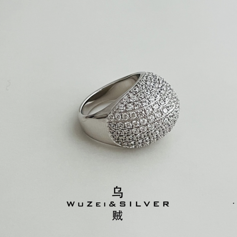 WZ&SILVER设计师款通体S925银镀铑金满钻鹅蛋戒指高级百搭时尚