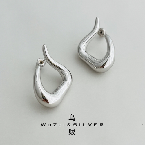 WZ&SILVER设计师款通体S925银镀铑金流云耳饰高级百搭时尚简约