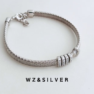 WZ&SILVER设计师款通体S925纯银镀铑金意大利工艺满天星手链高级