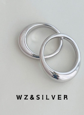 WZ&SILVER乌贼原创通体S925纯银镀铑金泥鳅背戒指简约百搭高级感