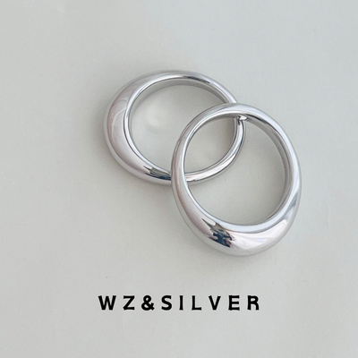 WZ&SILVER乌贼原创通体S925纯银镀铑金泥鳅背戒指简约百搭高级感