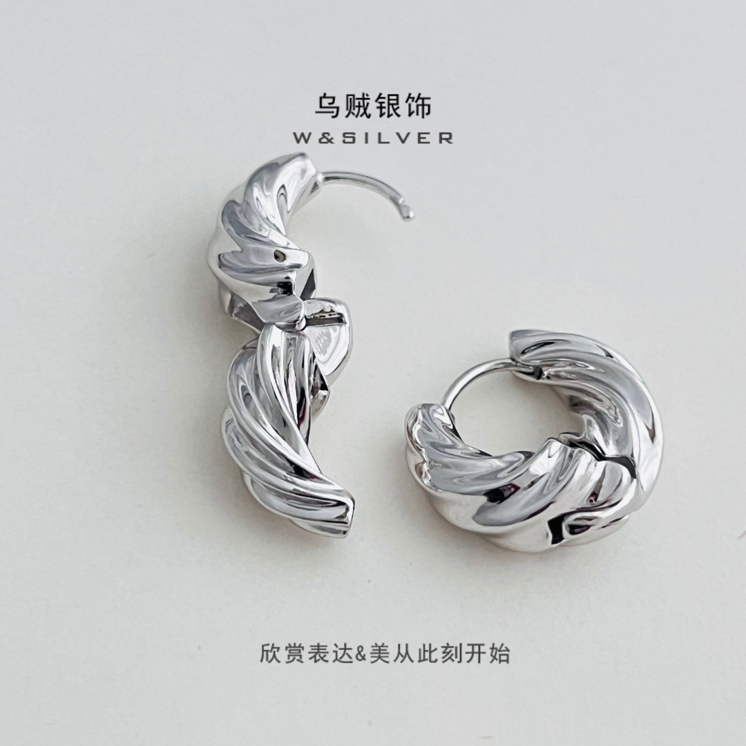 W&SILVER螺旋耳扣耳饰通体S925纯银简约耳环高级质感个性冷淡风