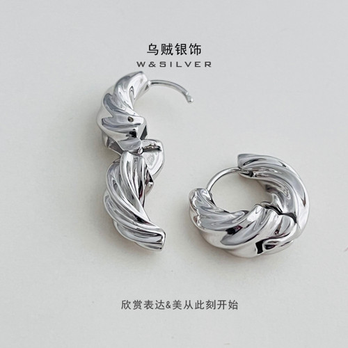 W&SILVER螺旋耳扣耳饰通体S925纯银简约耳环高级质感个性冷淡风