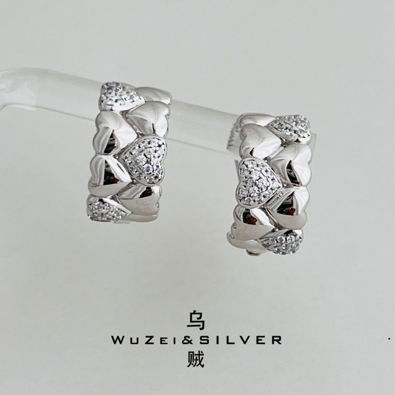 WZ&SILVER设计师款通体S925银镀铑金爱心耳饰高级精致百搭时尚