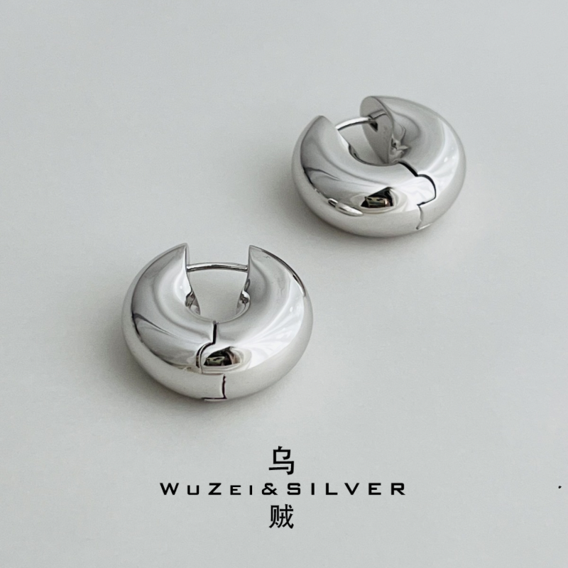 WZ&SILVER设计师款通体银镀铑金甜甜圈耳扣高级百搭时尚简约时尚