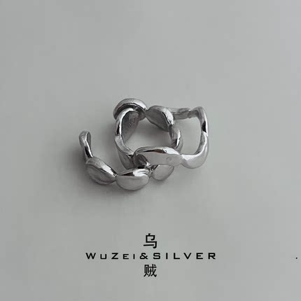 WZ&SILVER设计师款通体S925银镀铑金月亮戒指高级个性百搭时尚