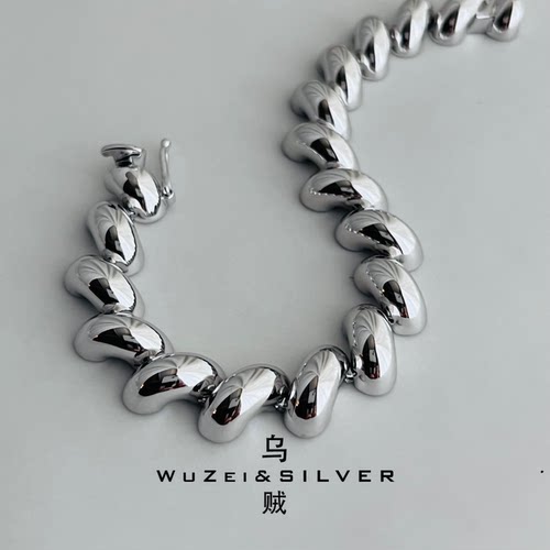 WZ&SILVER设计师款通体S925银镀铑金实心麻花手链重工高级百搭
