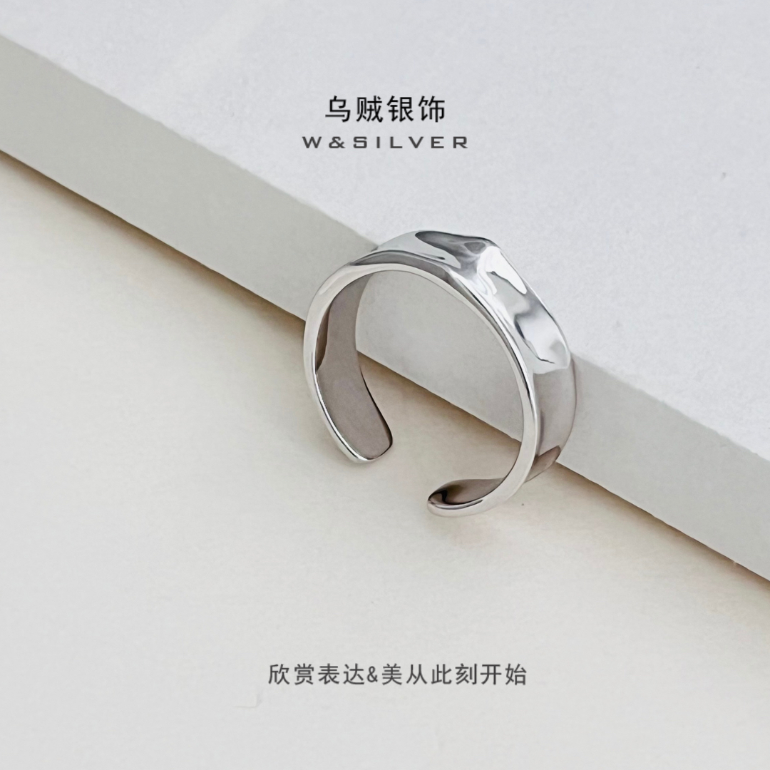 福利W&SILVER乌贼原创S925纯银光面丝带开口戒指时尚简约高级感