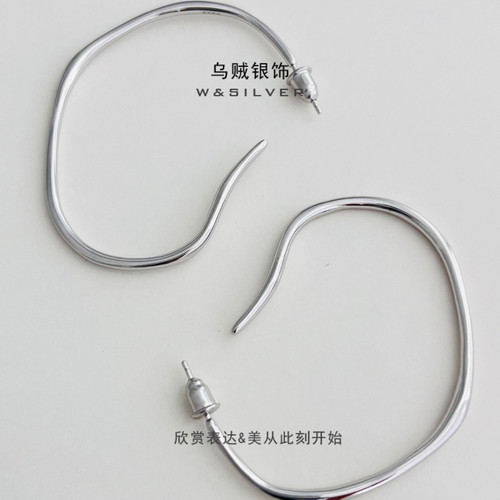 W&SILVER乌贼原创通体S925纯银不规则耳圈百搭简约时尚质感小众潮