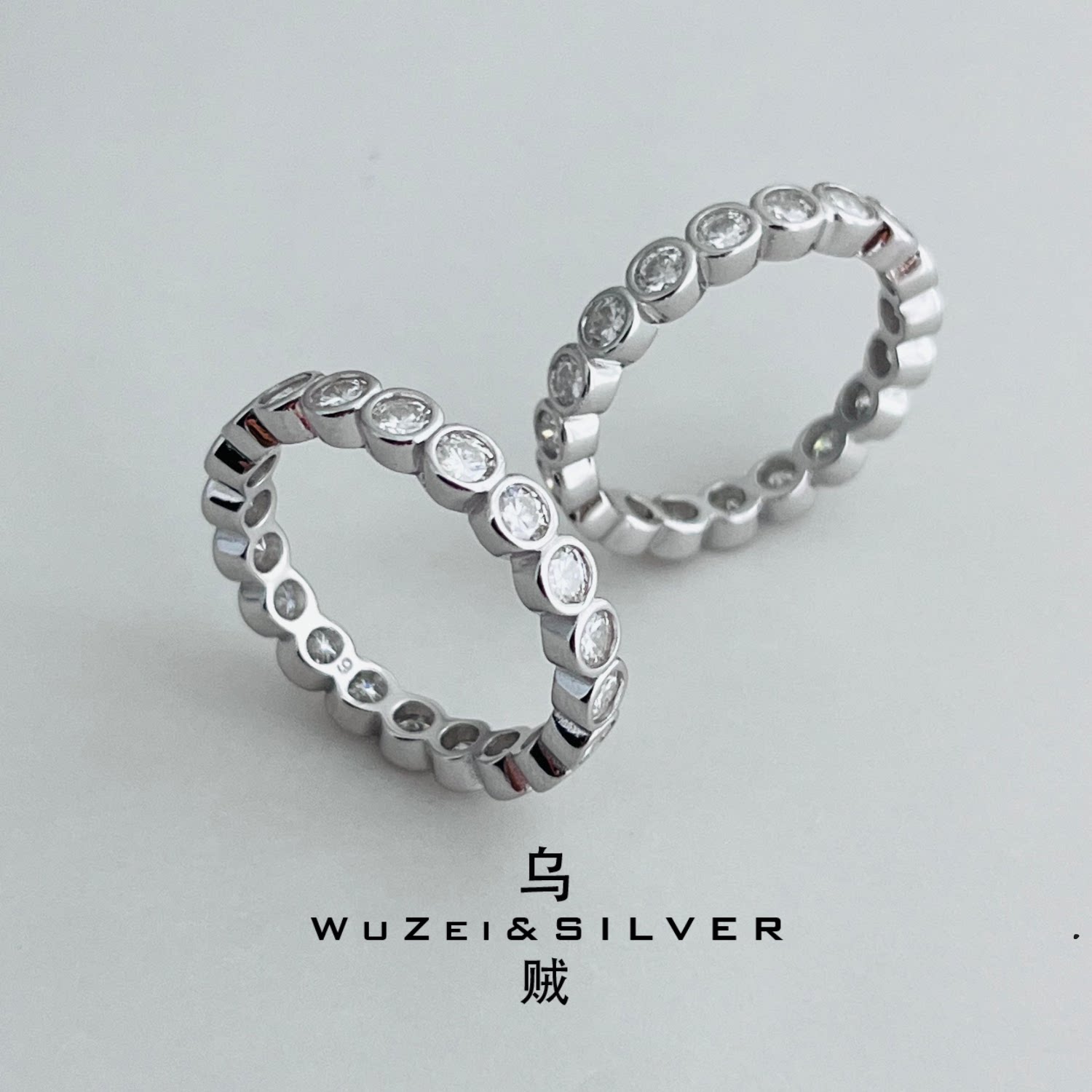 WZ&SILVER设计师款通体S925银镀铑金泡泡莫桑钻戒指高级百搭时尚