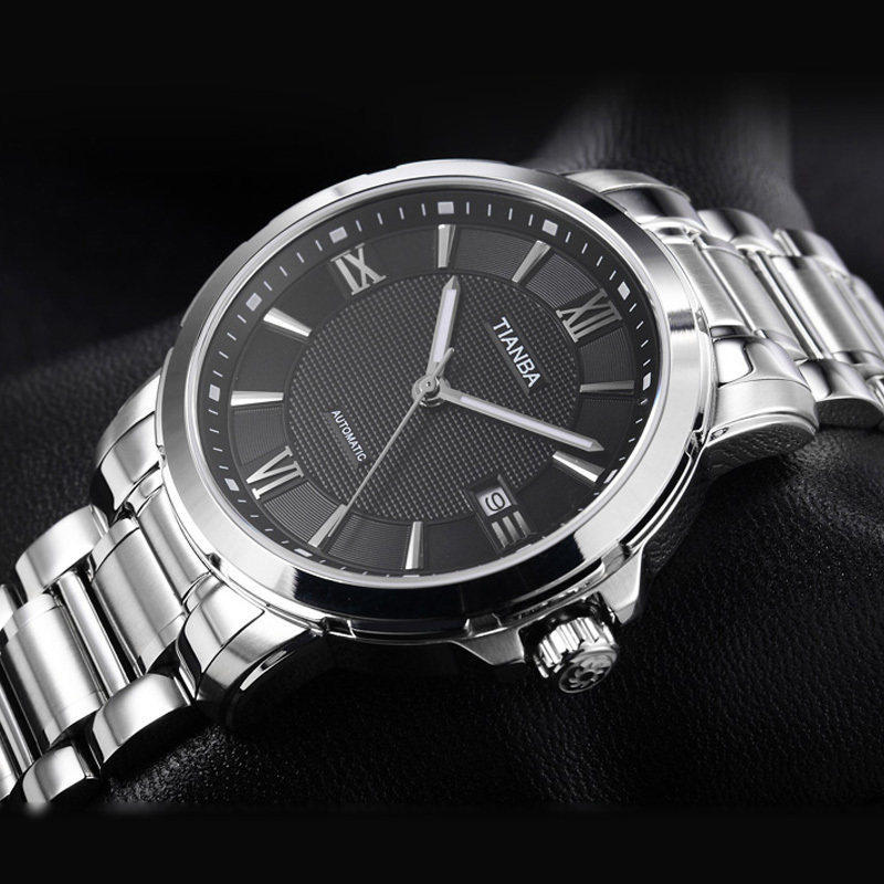 天霸手表全自动机械表不锈钢实心表带男士手表正品商务男表TM6005