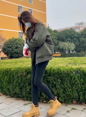 ma1飞行员夹克外套女秋冬加厚棉服韩系情侣棒球服军绿色ins潮棉衣