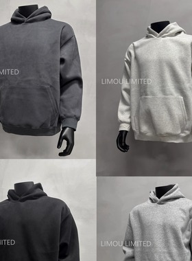 LIMOU美式简约重磅430克百搭黑燕麦花灰色纯色连帽卫衣男女同款