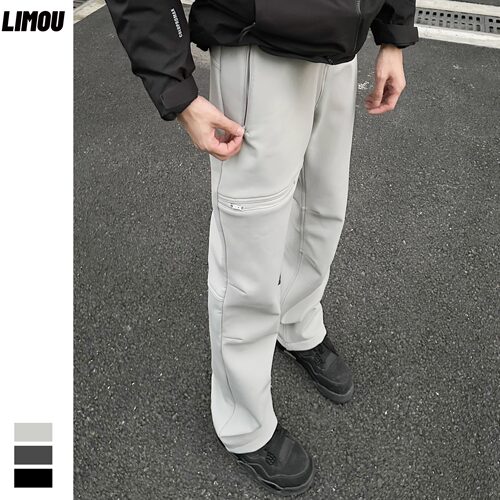 LIMOU冬季加绒加厚直筒户外软壳冲锋裤机能长裤子男