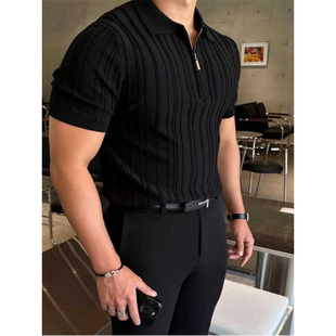 拉链短袖 男夏季 2025新款 polo衫 百搭体恤免烫 高级修身 翻领T恤时尚