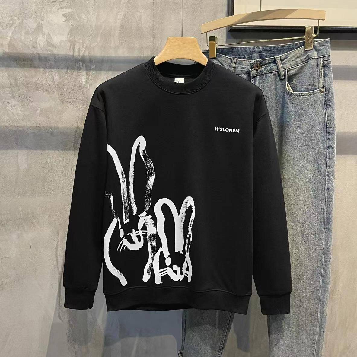 2025新款帅气时尚休闲高端兔子印花套头长袖卫衣秋季休闲百搭男装