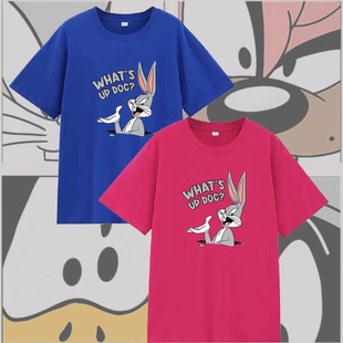 美式动漫兔八哥卡通潮牌纯棉短袖宽松做旧可爱上衣半袖男女情侣装