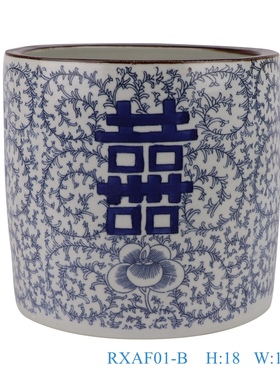 景德镇陶瓷缠枝喜字纹笔筒香炉毛笔桶中式大号书法文房四宝装饰