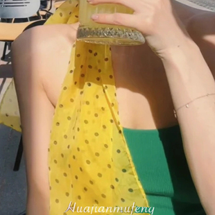 明媚大女主黄色波点丝巾系脖女高级感时尚洋气纱巾围巾配饰装饰