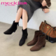 名典女鞋 百搭马丁靴588920 粗跟短靴女加绒方头高跟鞋 2025冬季 新款