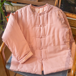 棉袄手工棉花棉衣棉麻文艺棉服棉袄女盘扣对襟休闲宽松上衣冬装加