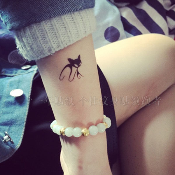 纹身贴防水女 性感黑色狐狸脚踝纹身 腰部/手腕小狐狸纹身贴纸