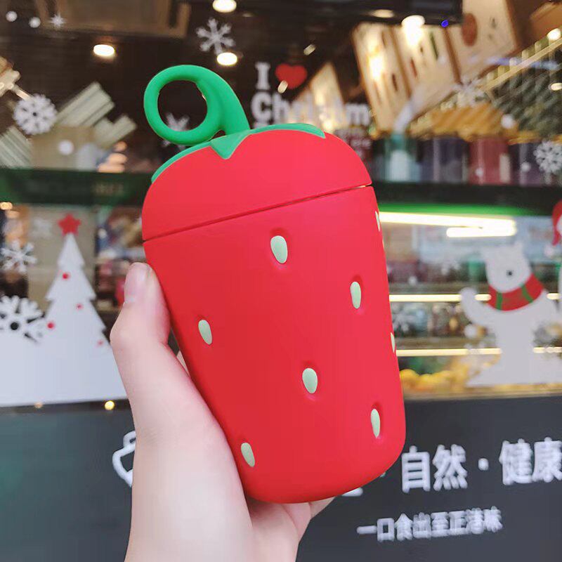 韩版简约草莓玻璃杯女学生清新水杯创意潮流可爱萌萌便携杯B90034