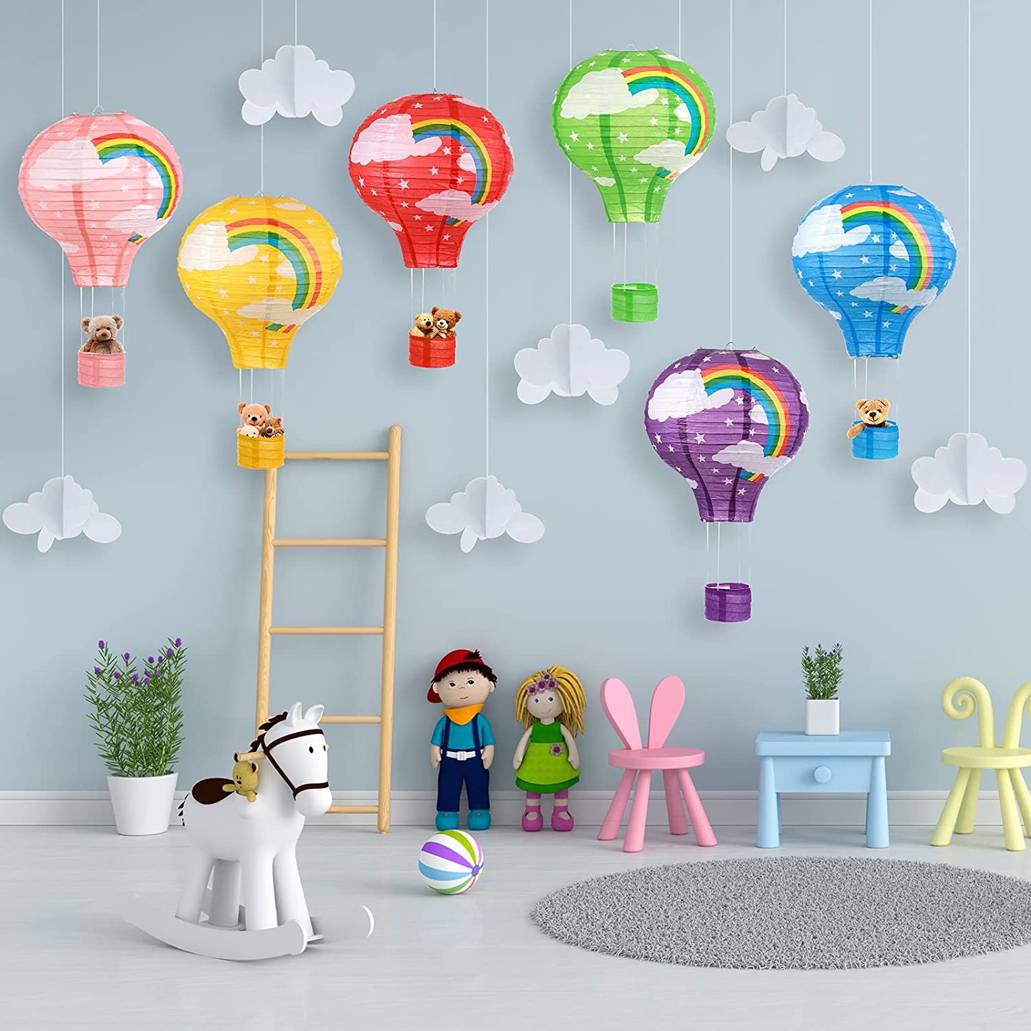 幼儿园彩虹热气球装饰纸灯笼生日派对背景布置六一儿童节教室布置-封面