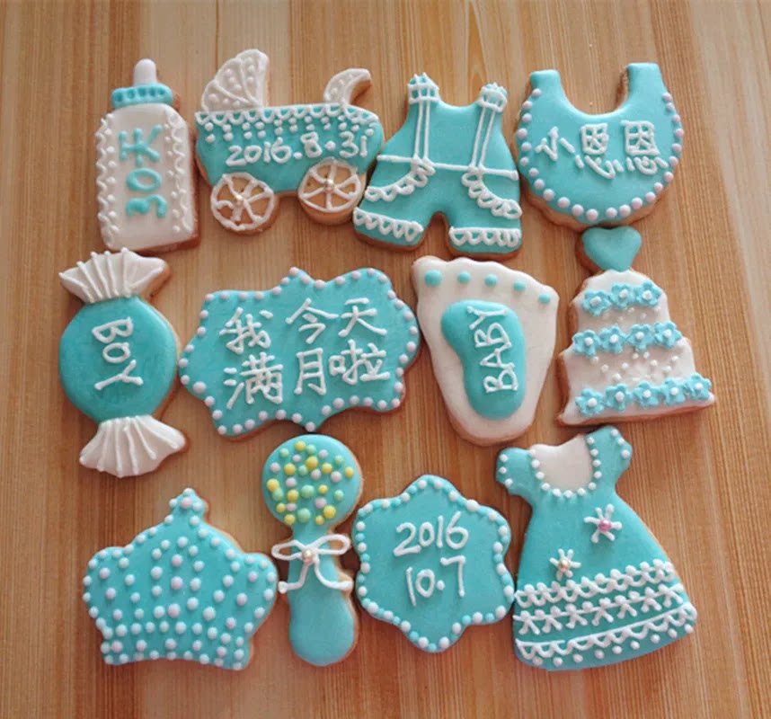 糖霜饼干定制宝宝百天满月周岁伴手礼回礼甜品台可刻字改颜色礼物