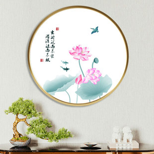 荷花十字绣2026新款线绣客厅小件圆形莲花自己绣手工简单刺绣初学